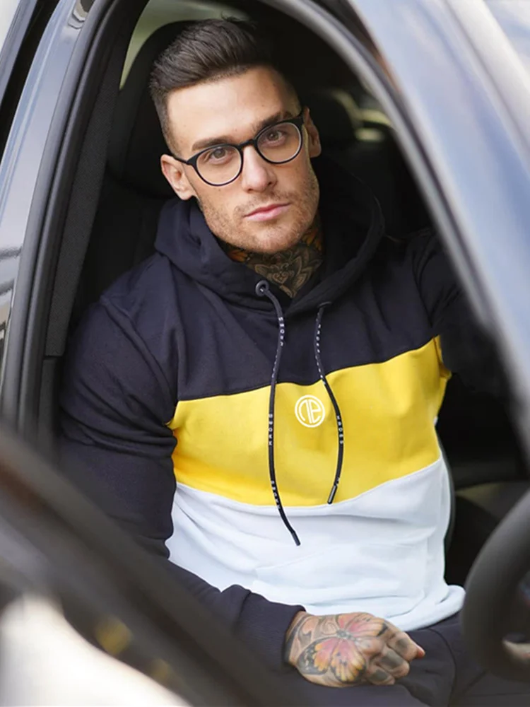 

2020 Autumn New Style Men's Sports Suits Male Fitness Patchwork Hooded Pullover Tops Casual Sweatpants Fashion Clothing