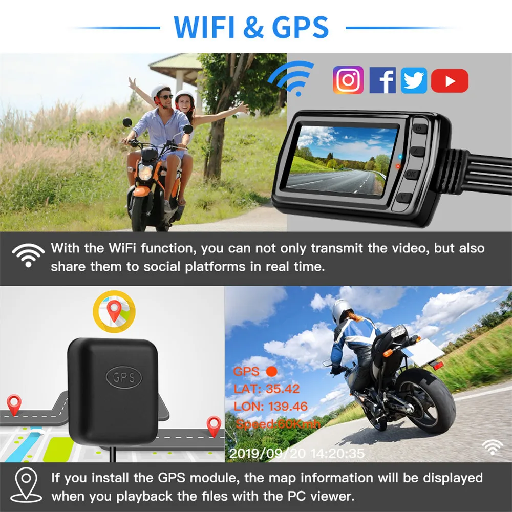 WonVon 160 ° широкоугольный мотоциклетный видеорегистратор 3 0 &quotMT011 Moto Dual DVR WiFi Камера