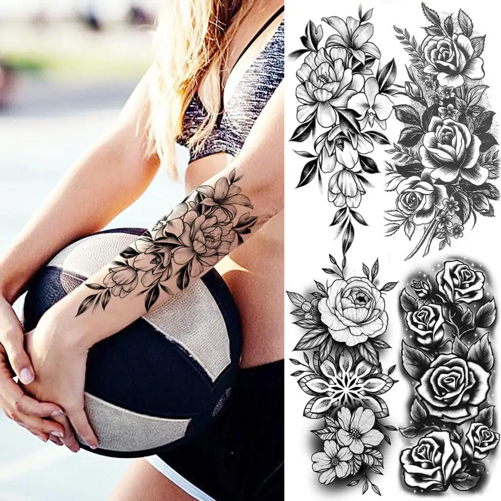 

3D Realistic Lily Stylish Forearm Temporary Tattoos For Women Adult Henna Rose Flower Fake Tattoo Body Art Water Transfer Tatoos