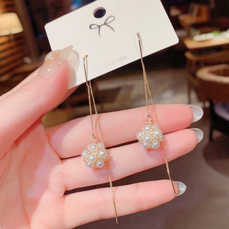 

14K Real Gold Exquisite Pearl Micro-inlaid Circle Ear Line Temperament Fashion S Needle Stud Earrings for Women