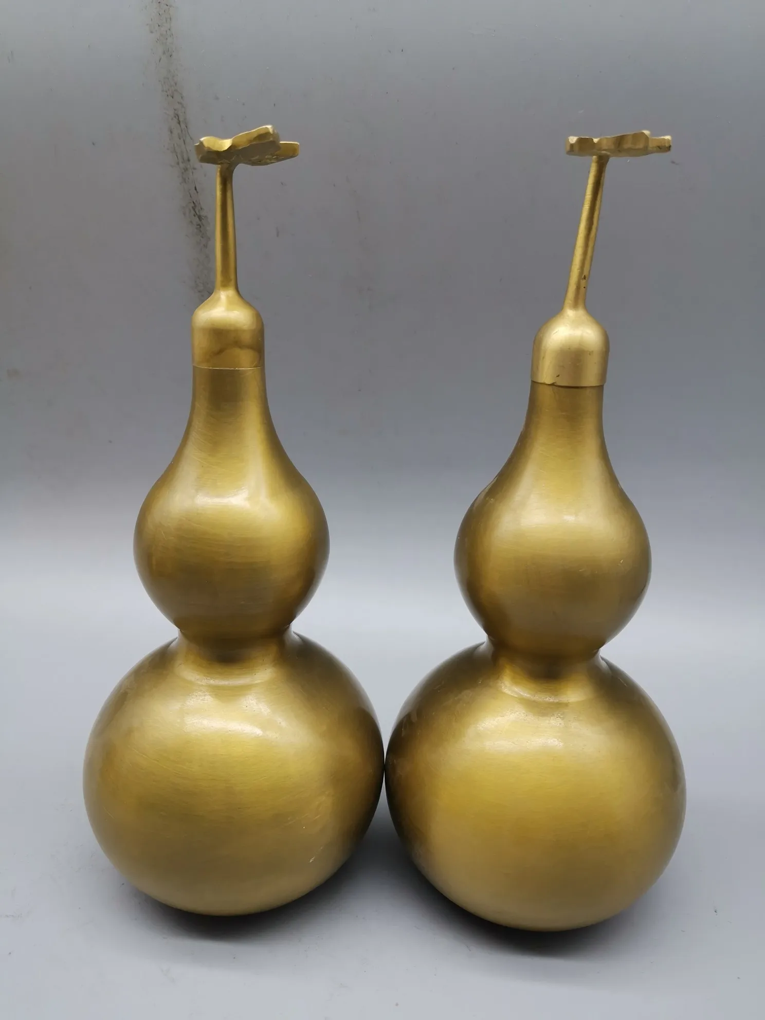 

8.3" Collect China Bronze Fengshui Eight Diagrams Bottom Side Bottle Gourd Drive Out Evil Spirits Statue Pair Home Decor #02