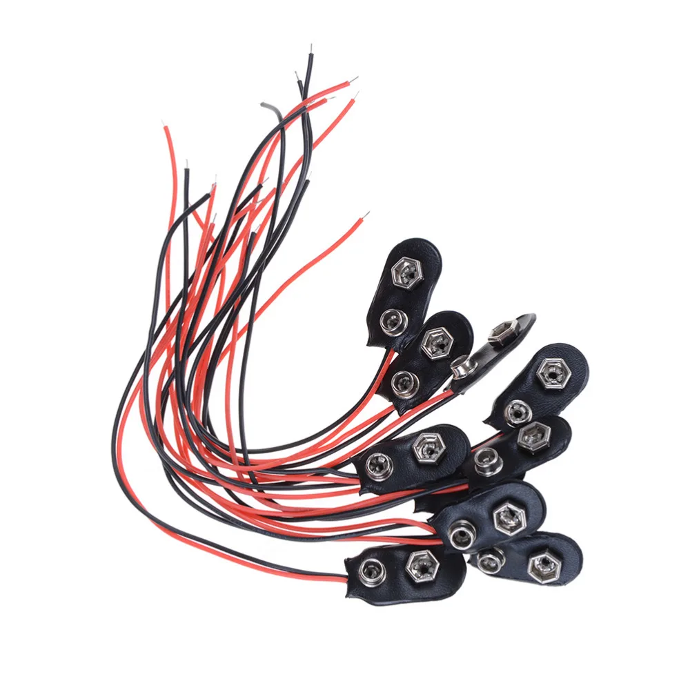 

10pcs 9V Battery Clips 15cm Black Red Cable Connection Connector Buckle Brand New