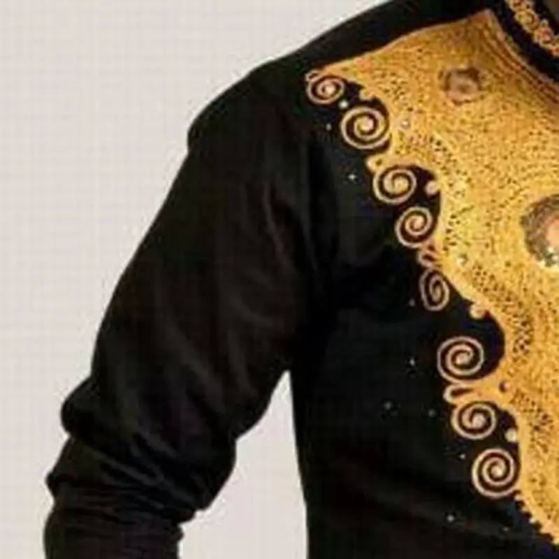 Черная золотая с принтом роскошная африканская Дашики длинная рубашка мужская