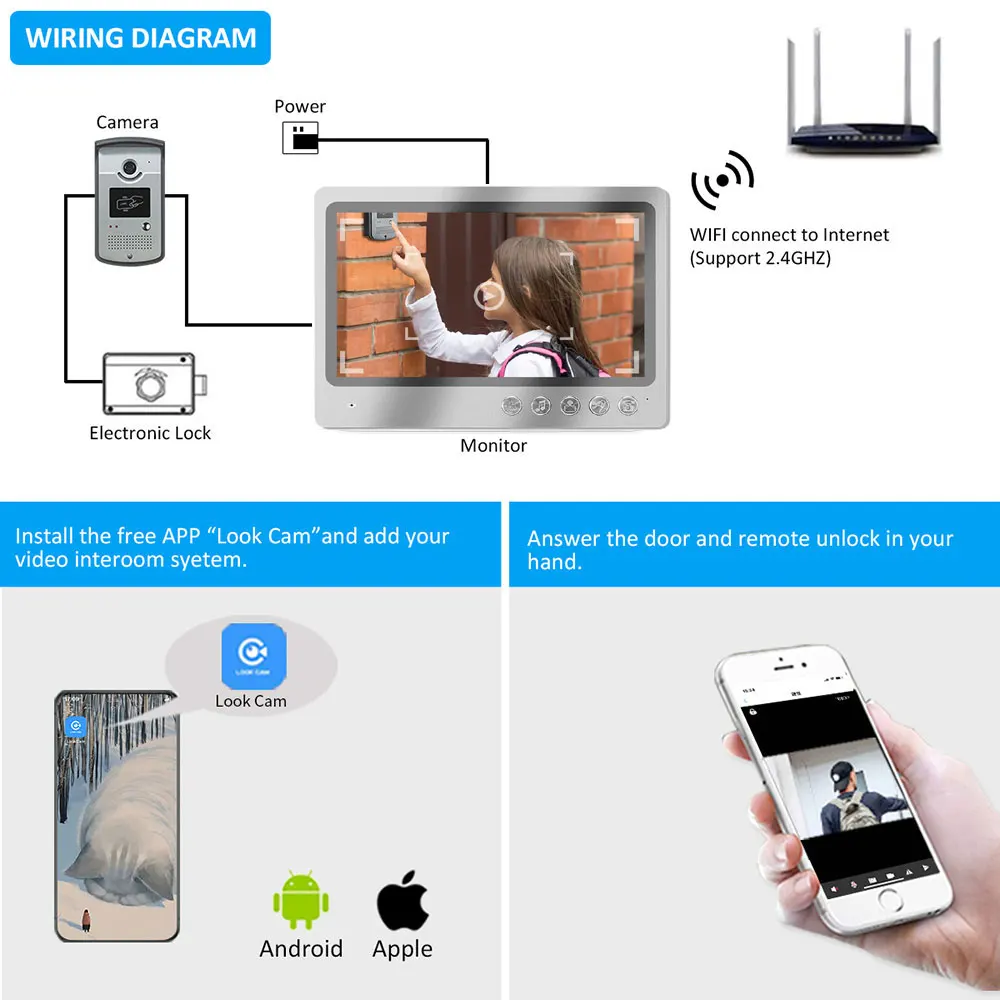 

9 Inch Screen Intercom System Villa Video Intercom System APP WIFI Door bell with RFID Keyfobs Door Bell Camera Unlock Control