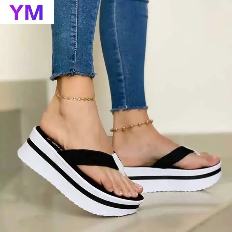 

Летние модные женские сандалии на танкетке, Пляжная повседневная женская обувь на платформе с открытым носком, женские разноцветные пляжны...