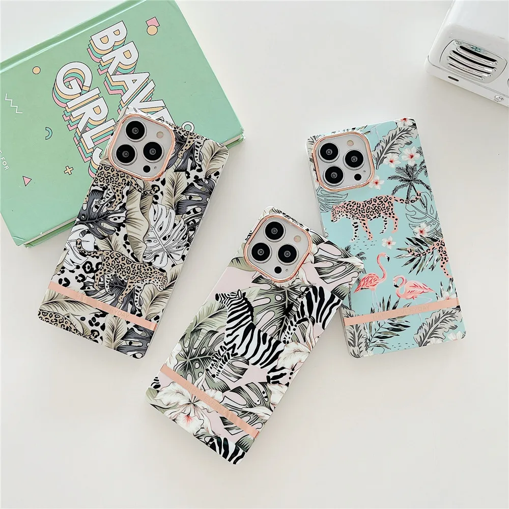 

Electroplated Phnom Penh Jungle Leopard Phone Case For iPhone 13 12 11 13PROMAX 12PRO 13PRO Cartoon Square Soft Frame Cover