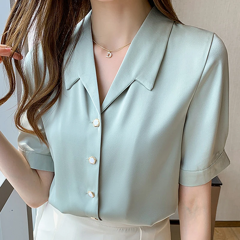 

Blusas Blouses Femme Tops Short Sleeve Blouse Women Blusas Mujer De Moda 2021 Verano V-Neck Chiffon Blouse Shirt Tops Women E688