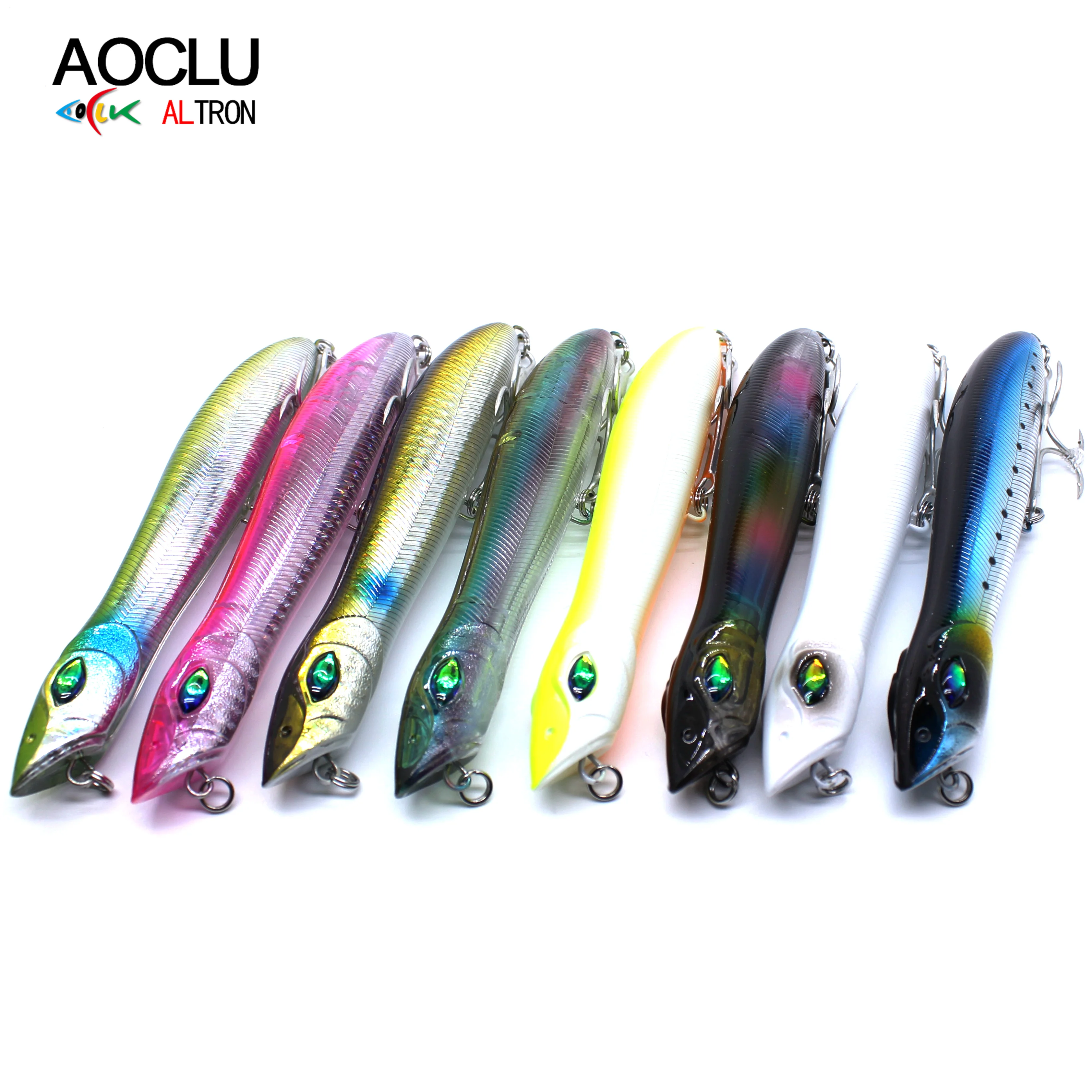AOCLU Super Quality 8 Colors 140mm 26g Top Water Hard Bait Fishing lure Stick Pencil long distance cast shake floating 2# hooks