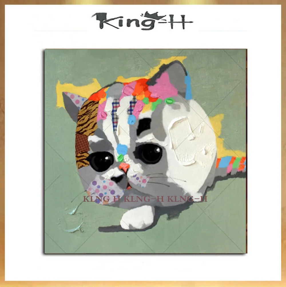 Pintura al óleo de animales abstractos pintados a mano sobre lienzo arte pared hecho lindo color gato decoración lienz|Рисование и