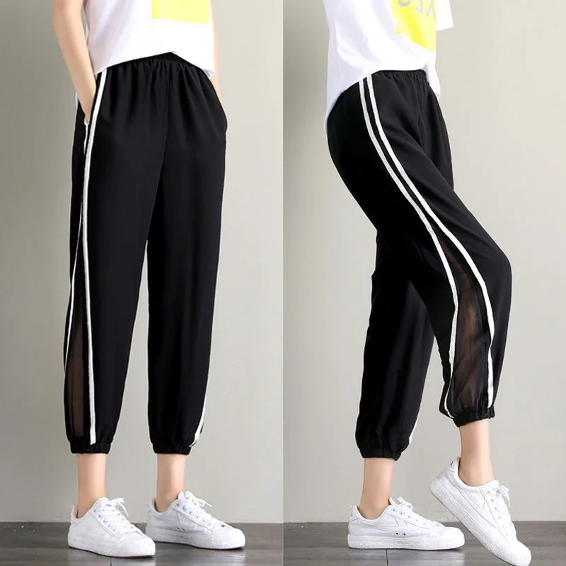 Plus Size 4xl Ankle Length Pants Joggers Women Lace Spliced Harem Solid Black Harajuku Streetwear Elastic High Waist | Женская одежда