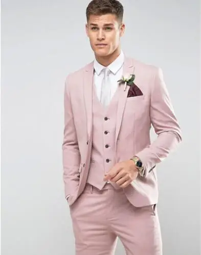 

Костюм мужской свадебный приталенный, блейзер, смокинг, брюки, жилет, пиджак для вечеринки жениха, свадьбы, розового цвета