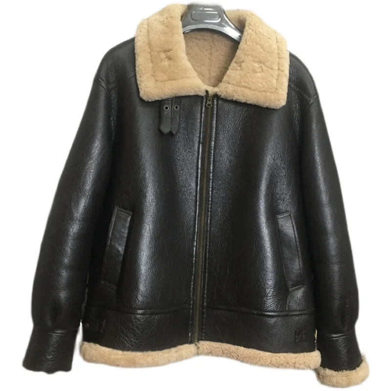 Зимняя мужская мотоциклетная куртка с натуральным мехом B3 из натуральной кожи