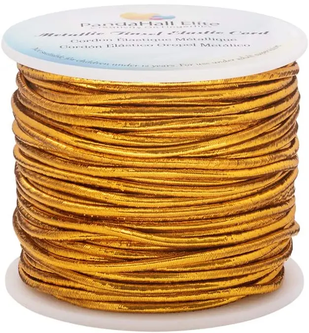 

2.5mm Metallic Gold Cord Ribbon Elastic Cords Stretch Ribbon Cord Metallic Tinsel Cord Rope for Craft Making Gift 32 Yards