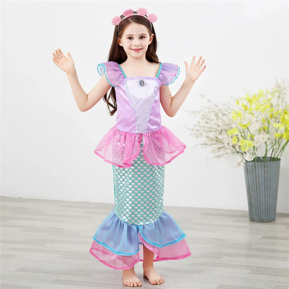 Детское летнее платье-Русалочка с цветочным принтом |