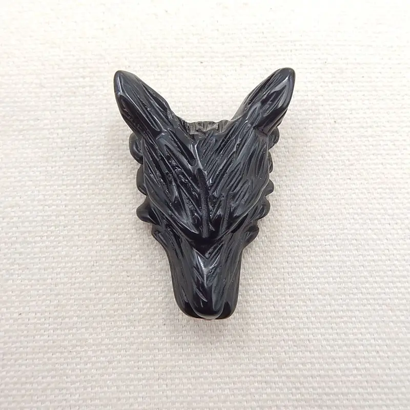 Подвеска для ожерелья из обсидиана с резной головой волка 42x30x16 мм 16 г|hand carved|hand