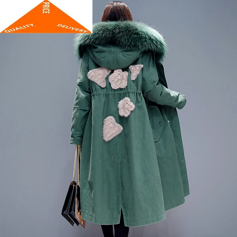 

Winter Jacket Fashion Women Clothes 2020 Korean Padded Warm Long + Large Fur Hooded Print Ladies Coat Hiver TF99950