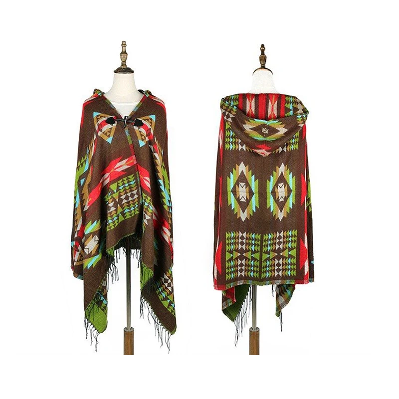 Ladies Warm Winter Scarf imitation Cashmere Bohemian National Wind Hooded Horn Buckle Cloak Travel Air Conditioning Shawl | Аксессуары