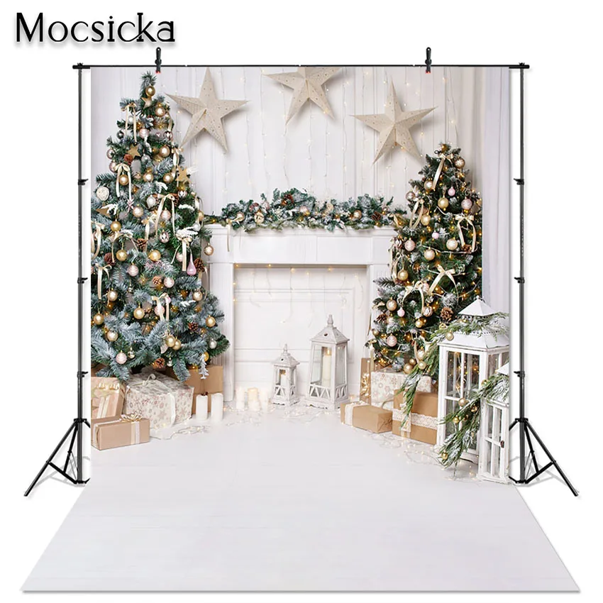 Купи Mocsicka Indoor Christmas Photography Backdrops White Fireplace Wood Floor Photo Background for Children Portrait Photoshoot за 359 рублей в магазине AliExpress