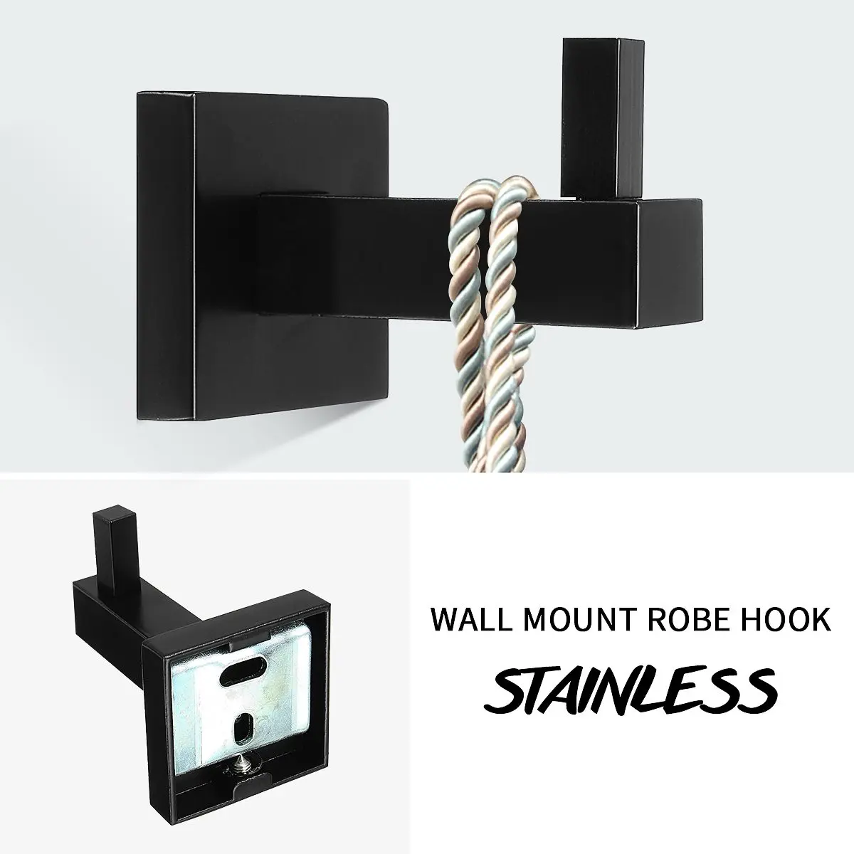 

Stainless Steel Single Robe Hook Wall Mounted Towel Hook Black Painted Clothes Hook Bathroom Hardware