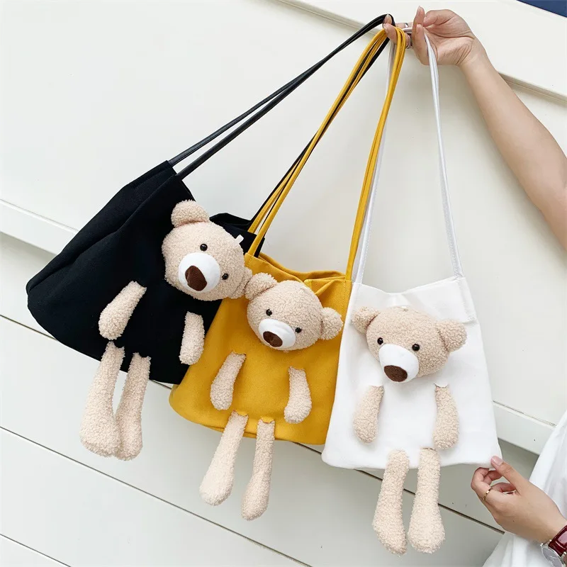 

2021 New Fashion Luxury Ladies Canvas Bag Designer Series Classic High Quality Shoulder Bag Cute Plush Bear Ladies Handbag