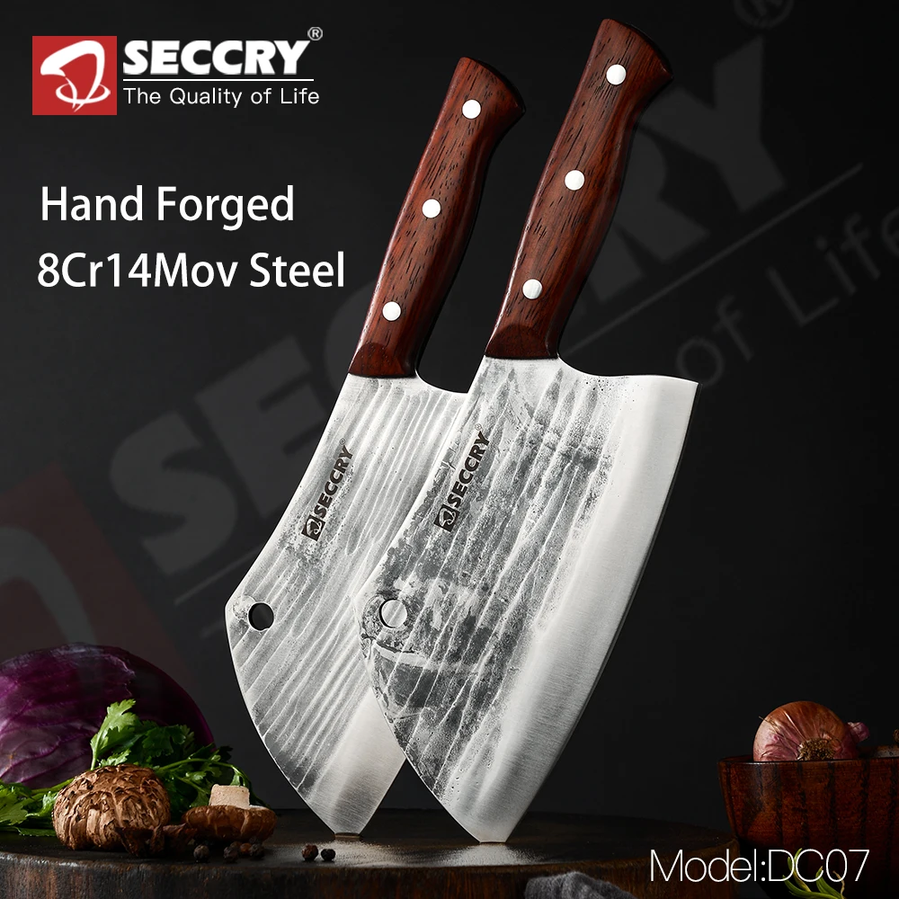 SECCRY ручной работы кованый 8Cr14Mov стальной кухонный нож Кливер Мясник шеф повара