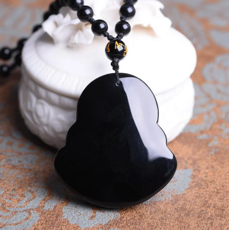 Black Obsidian Buddha Necklace Pendant Jade Jewelry Fine | Украшения и аксессуары