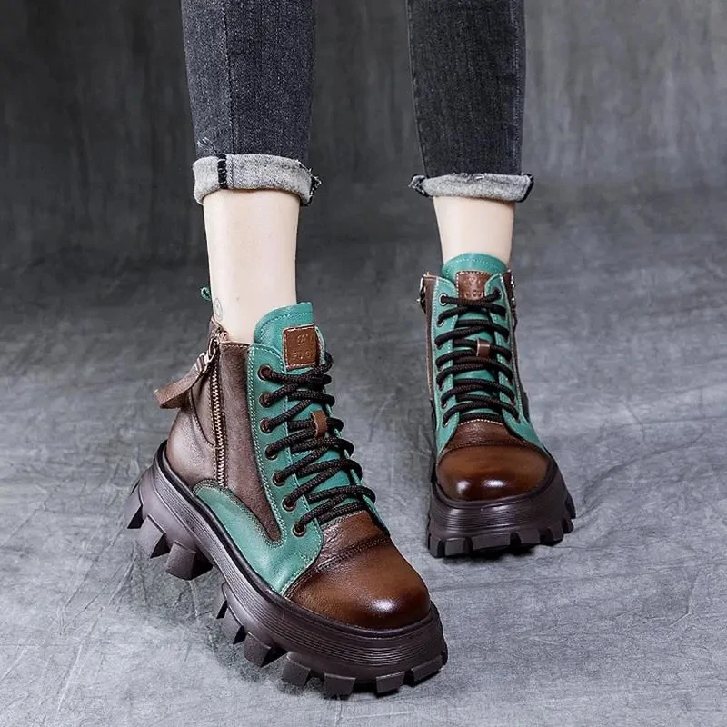 

Fashion Boots Women Shoes Platform Boots Vintage Retro Leather Booties Chunky Boots Goth Shoes Desinger Martin Botas BE-08