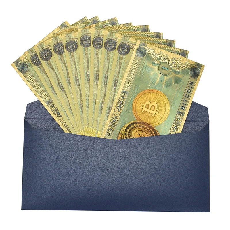 

10pcs Bitcoin Banknote Gold foil coloreful One Bitcoin Banknote BTC Cards