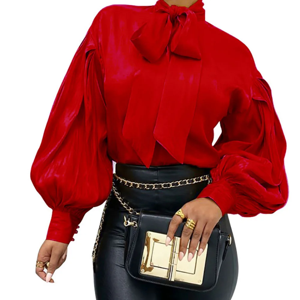 Пуловер с бантом блузка рукавами-фонариками осень-весна новинка женские