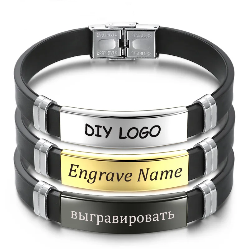 Модный кожаный браслет для мужчин черный из нержавеющей стали с логотипом сделай