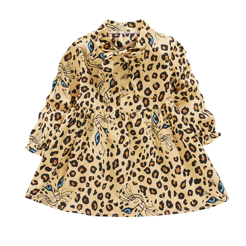 Лидер продаж Детское платье с леопардовым принтом Платья рюшами для маленьких