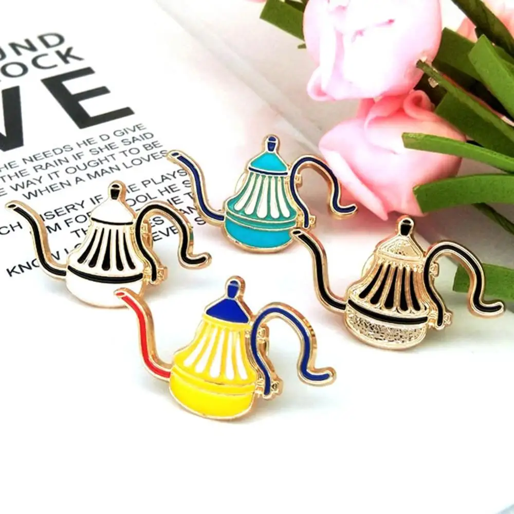 Детские милые Мультяшные броши в виде кофейной чашки чайника и эмалированные