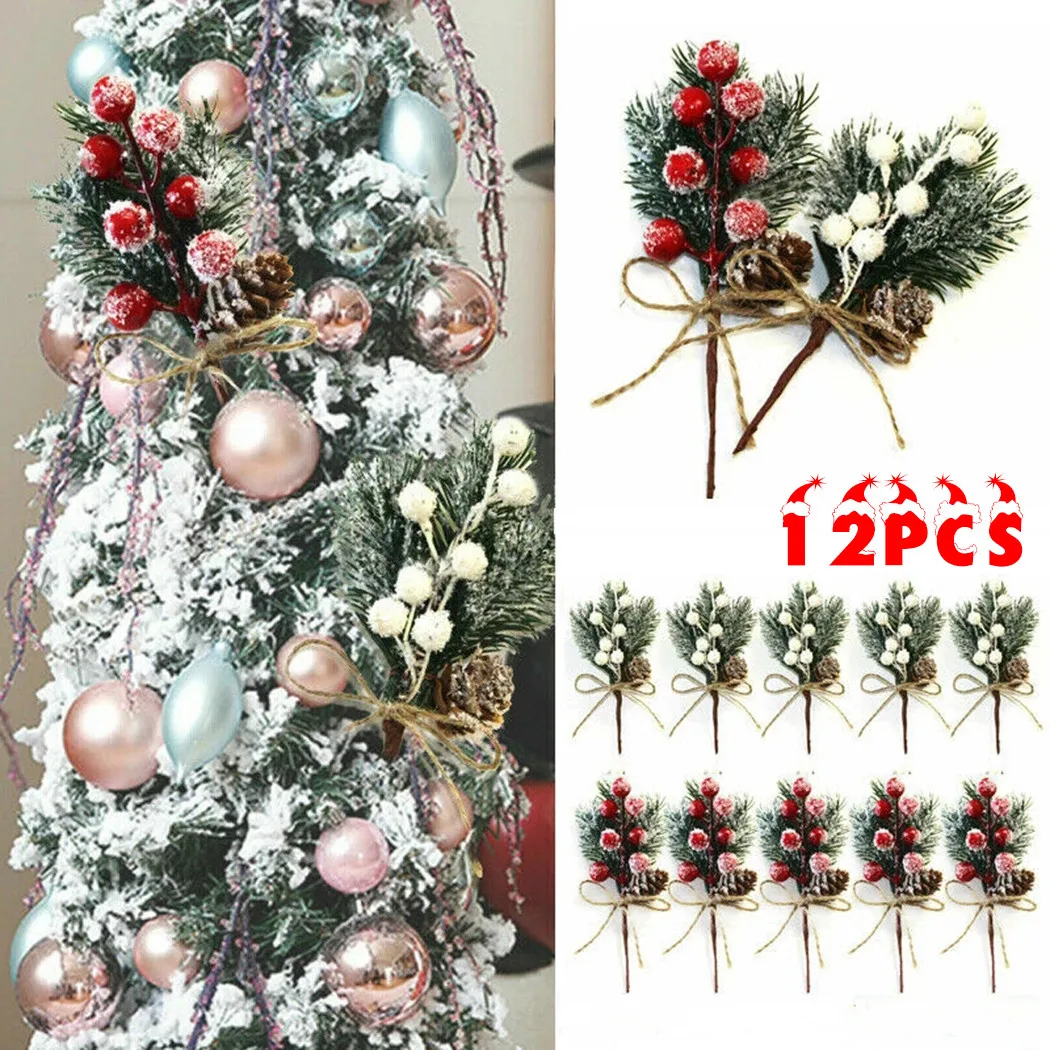 

12Pcs Christmas Simulation Berry Bouquet DIY Christmas Decoration Wreath Cedar Twine Red Berry Bouquet Home Art Decor