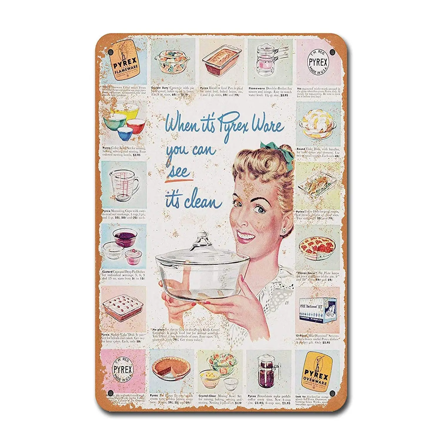 

Жестяной знак, новый металлический знак 1948, Посуда Pyrex, кухонная посуда, винтажная жестяная вывеска для дома, дома или бизнеса 8x12 ICnh, декор же...