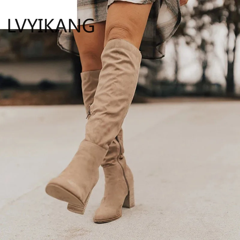 Женские сапоги на шнуровке теплые зимние до колена высоком каблуке Размеры 35-43 2019