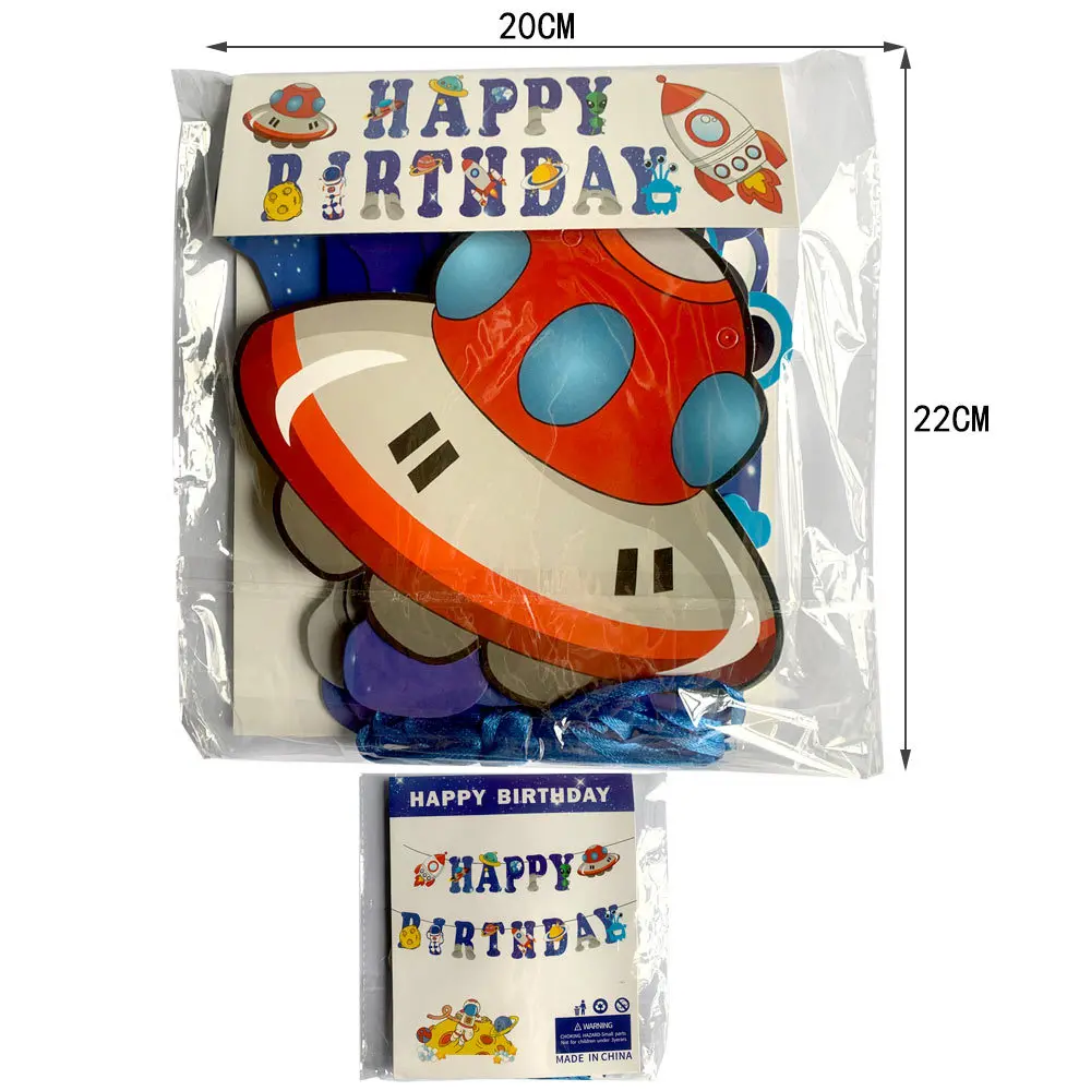 

1set HAPPY BIRTHDAY Paper Banner For Kids Birthday decoration Space astronaut theme Bannners Flags Party Supplies