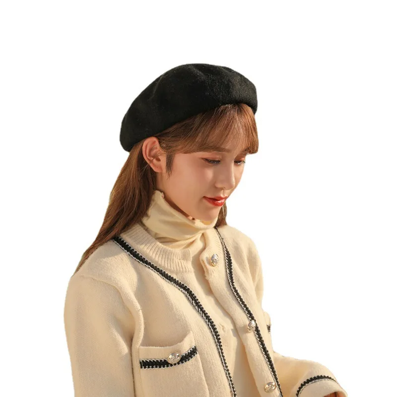 2021 зимние Дешевые однотонные береты из 100% шерсти женская шапочка женские шапки