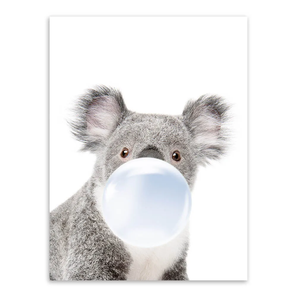 Милый пузырьковый жвачка жираф зебра животное постер холст искусство живопись