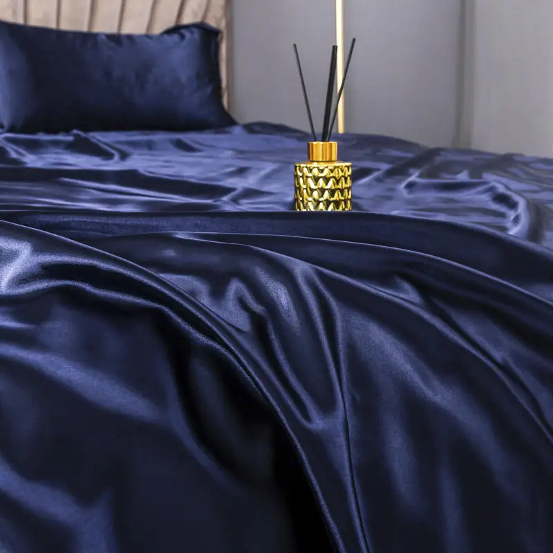 

SlowDream Blue Smoothly Bedding Set Duvet Cover Flat Sheet/Fitted Sheet Pillowcase Bedspread Home Decor 100% Silk Luxury Bedding