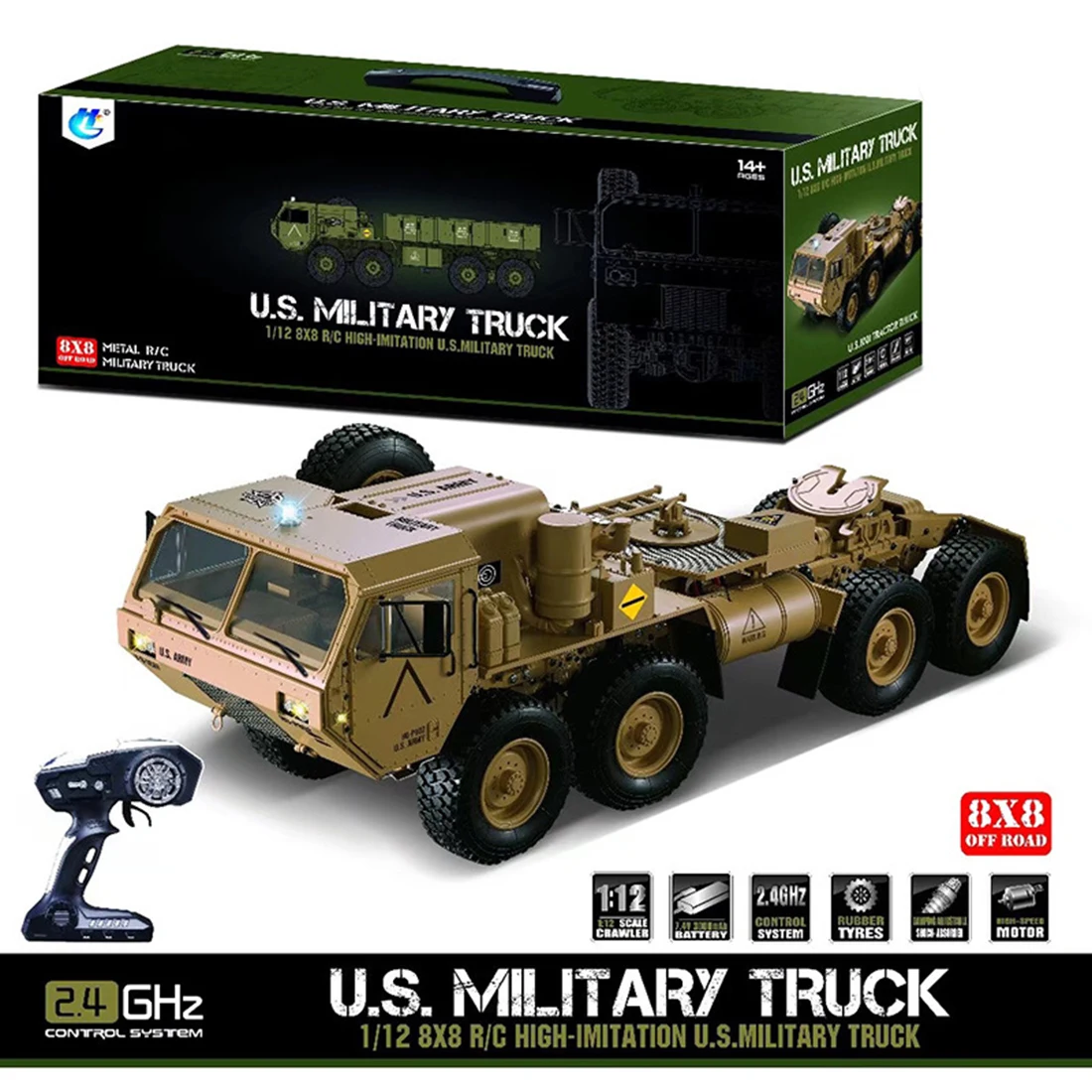 Beli 1:12 8X8 R/C 2.4G Listrik Remote Control Militray Truk Model Mobil Semua Terrin Truk Kit-Suara Dan Versi Ringan Olive Drab