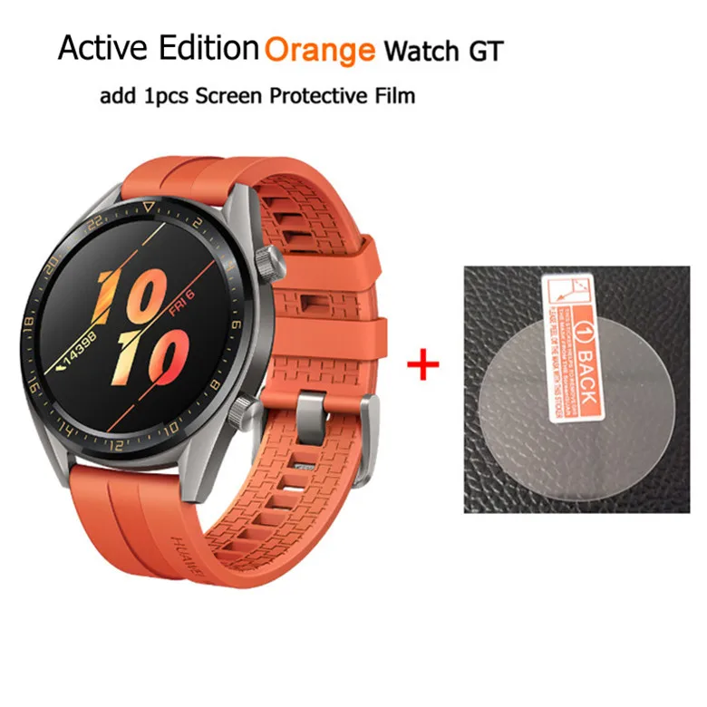 Active Orange n Film HUAWEI WATCH GT Active Edition умные спортивные часы 1,3" AMOLED цветной экран Heartrate gps для плавания, бега, велоспорта, сна - Цвет: Active Orange n Film