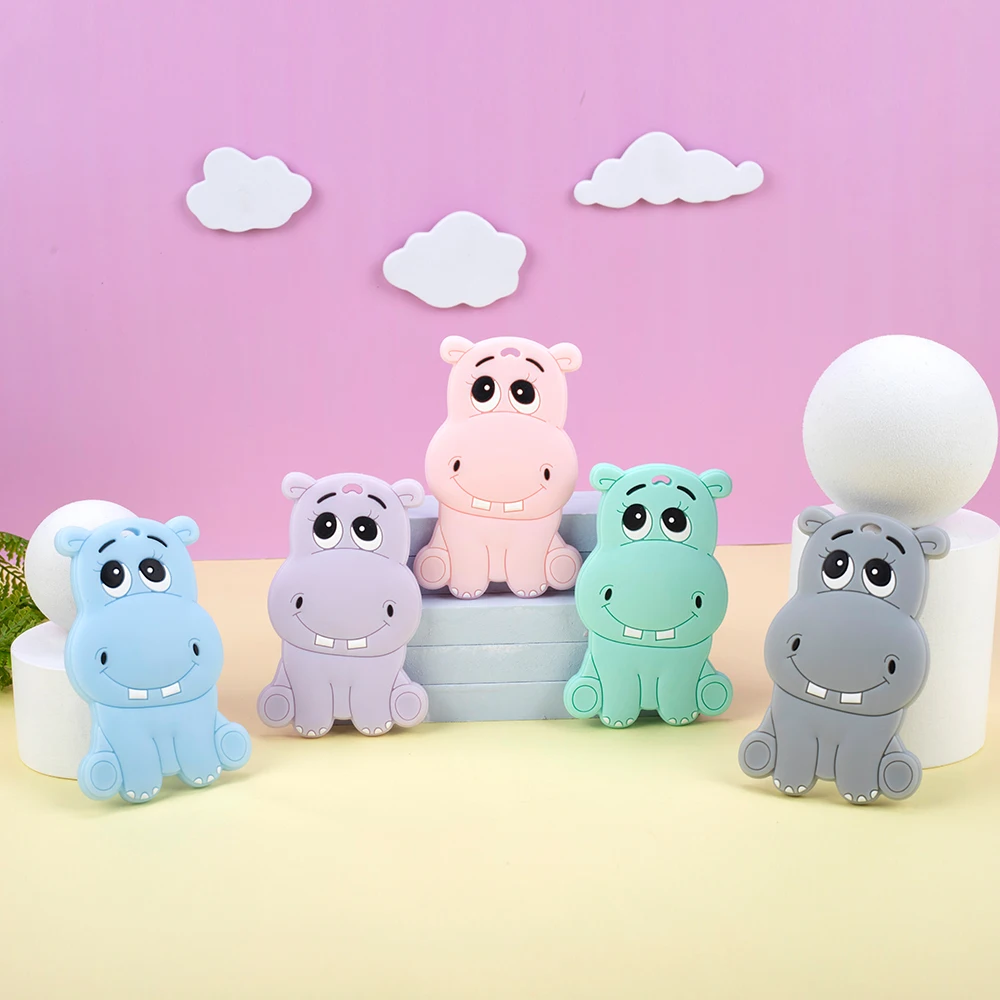 

Sunrony 1pc Hippo Baby Silicone Teether Teething Stroller Toys DIY Pacifier Rodent Pendant Bebi Kids Gifts BPA Free