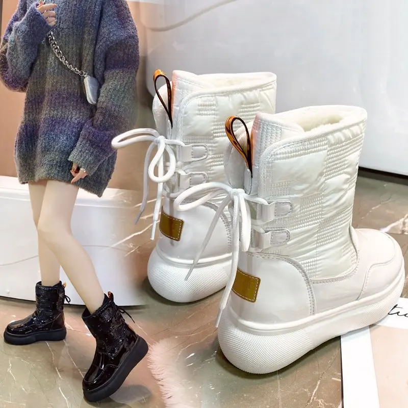 

Brand Winter Women Snow Boots High Quality Warm Plush Women's Boots Mid-Calf Boots Women Platform Lace-up Waterproof Short Boot