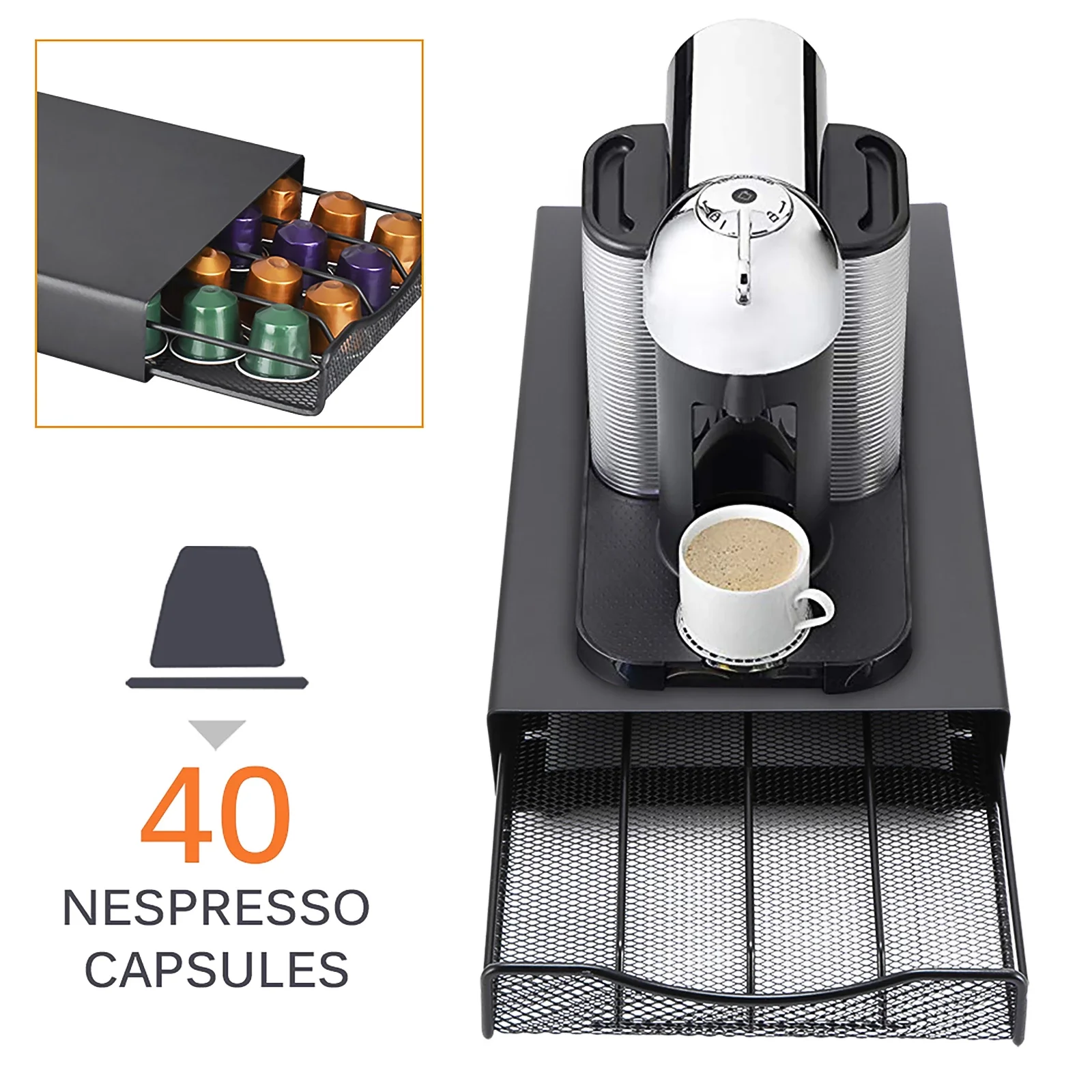 

Stainless Steel 40 Cups Nespresso Coffee Capsules Pods Holder Storage Stand Rack Drawers Coffee Capsules Shelves Organization