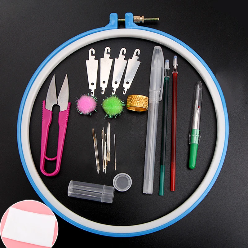 Полный ассортимент штампованных наборов для вышивки включая обруч цветные нити