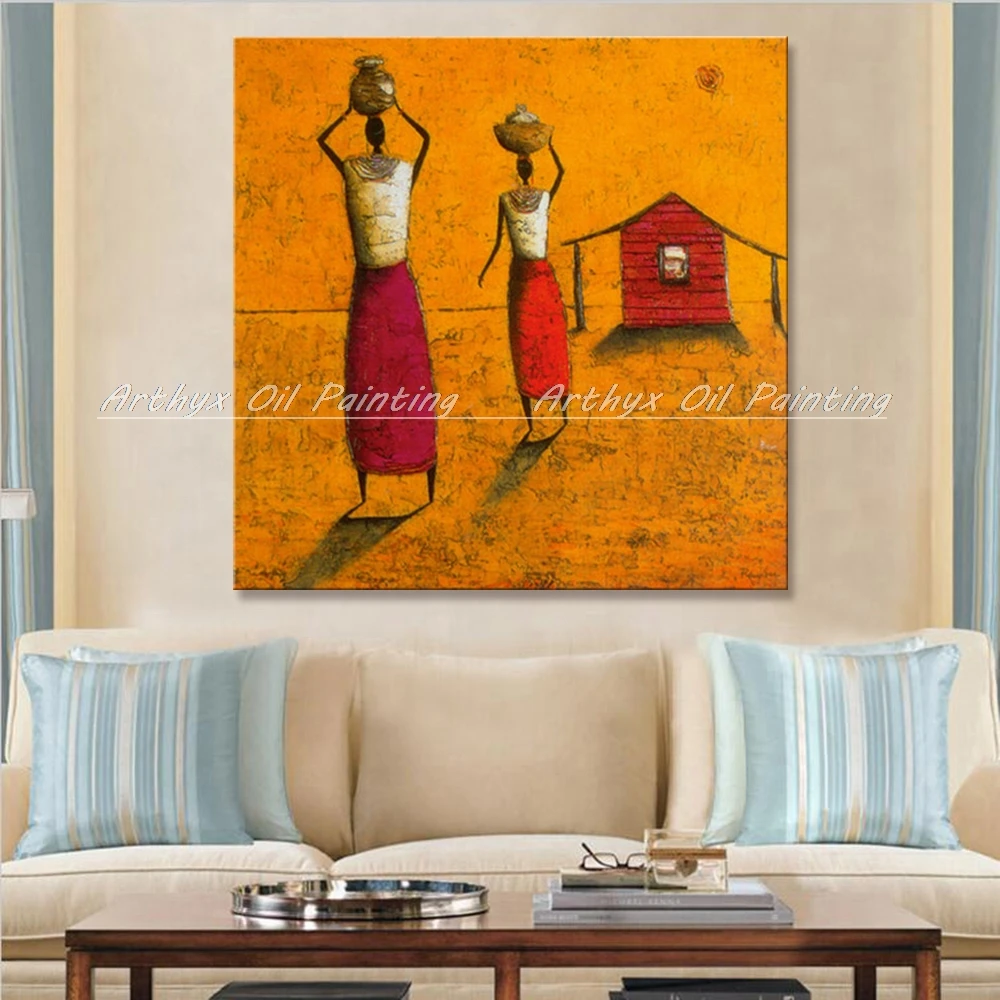Arthyx Hand Painted Modern Abstract Oil Paintings On Canvas African Women People Picture For Living Room Decoration Unframed Set | Дом и сад
