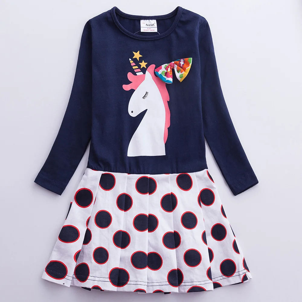2019 Хлопковые Платья с единорогом платье для девочек длинными рукавами Детские