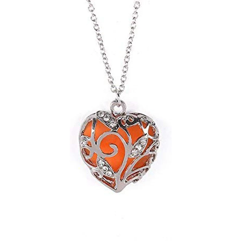2Pcs Glow in Dark Women Necklace Hollow Out Heart Crystal Pendant Luminous Necklaces (Blue+Orange) | Украшения и аксессуары