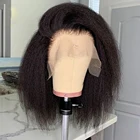 180% Плотность Yaki 14 дюймов короткий Боб черный курчавый прямой синтетический кружевной передний парик для черных женщин детские волосы без клея