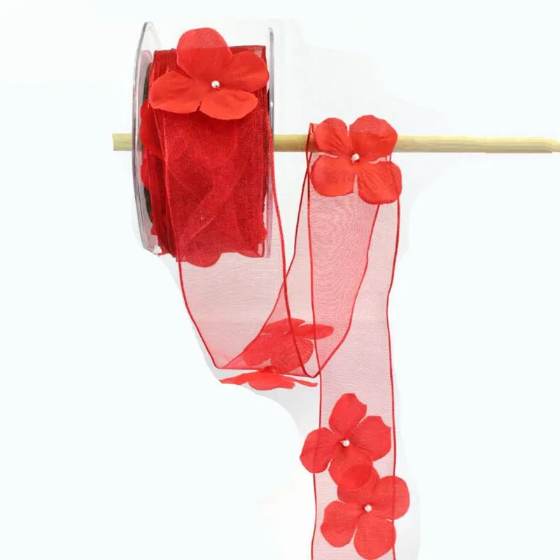 1 ярд лента с цветком из органзы букет Упаковка подарочная оберточная